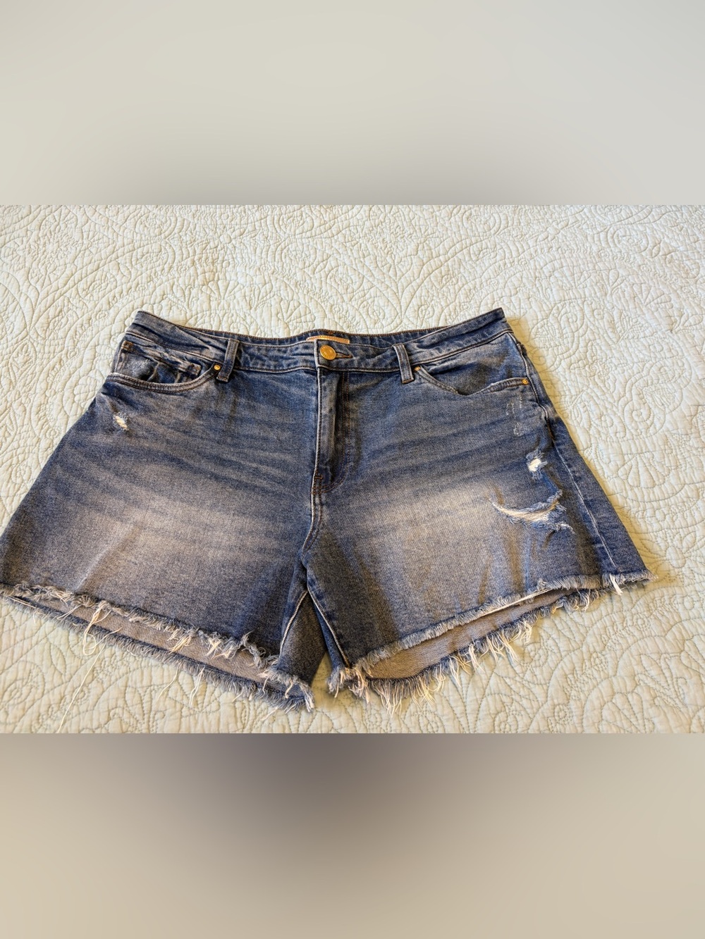 Kut from the kloth High-Rise Frayed Blue Denim Shorts size 12